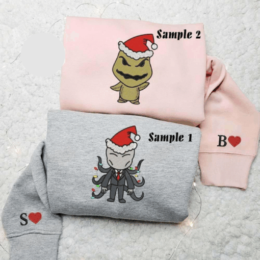 Chibi Slenderman And Oogie Boogie Horror Christmas Halloween Embroidered Couples Shirts