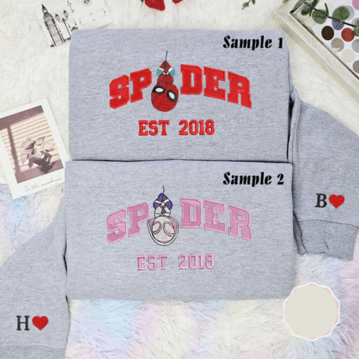 Chibi Spider And Gwen Hanging Embroidered Couples Shirts