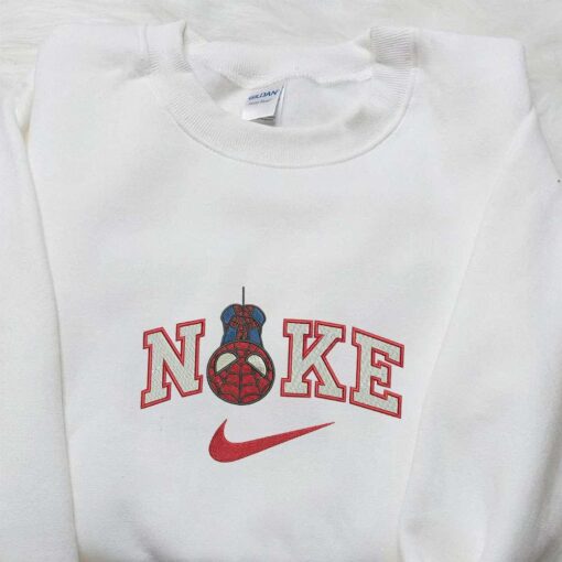 Chibi Spiderman Hanging x Nike Embroidered Shirt Marvel Superhero Movie Embroidered Hoodie Best Gift Idea