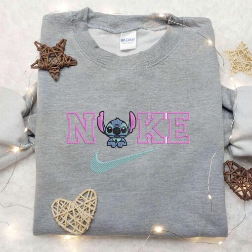 Chibi Stitch x Nike Embroidered Hoodie Lilo and Stitch disney Embroidered Shirt Nike Inspired Embroidered Shirt