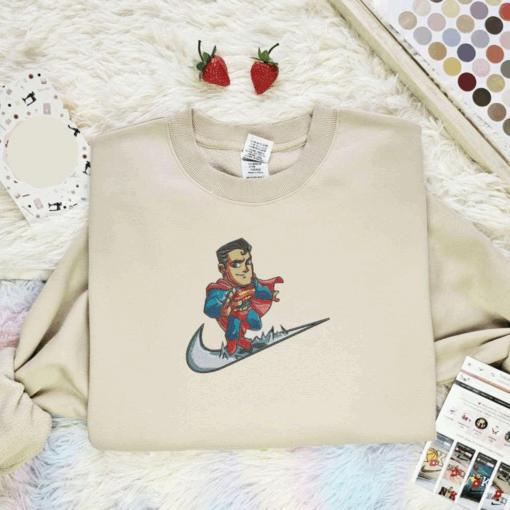Chibi Superman Flying Embroidered Shirt Dc Characters Embroidered Hoodie, Best Gift For Fans