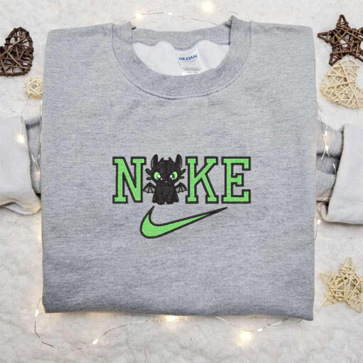 Chibi Toothless x Nike Cartoon Embroidered Sweatshirt Disney Characters Embroidered Shirt Best Gift Ideas for Family