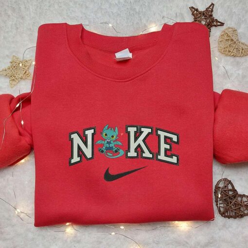 Chibi Toothless x Nike Embroidered Hoodie How to Train Your Dragon Embroidered Shirt Nike Inspired Embroidered Shirt