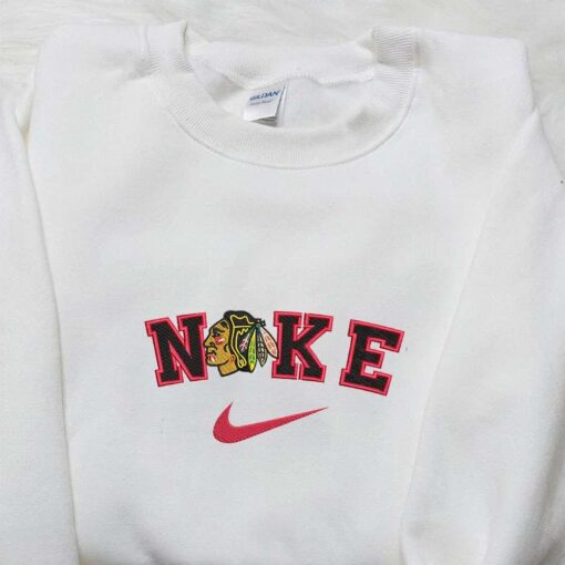 Chicago Blackhawks x Nike Embroidered Shirt NHL Sports Embroidered Shirt Nike Inspired Embroidered Hoodie