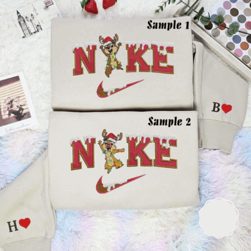 Chip And Dale Christmas Embroidered Couples Shirts