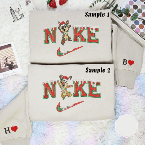Chip And Dale Christmas Embroidered Couples Shirts
