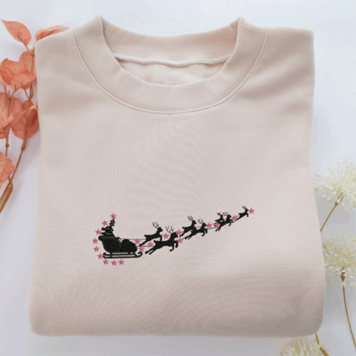 Christmas Santa with Deer In Nike Nike Embroidered Sweatshirt, Nike Movie Inspired, Best Gifts Idea For Him Her