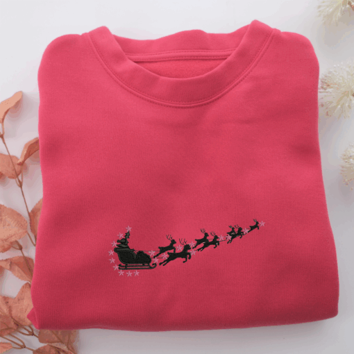 Christmas Santa with Deer In Nike Nike Embroidered Sweatshirt, Nike Movie Inspired, Best Gifts Idea For Him Her - Image 5