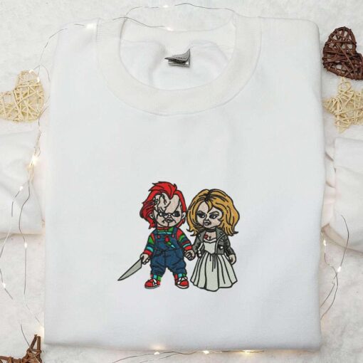 Chucky and Tiffany Embroidered Shirt Scary Halloween Embroidered Shirt Best Halloween Gifts for Family