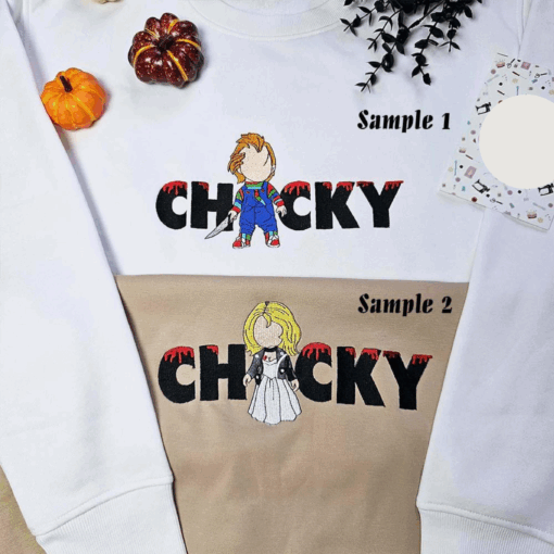 Chucky And Tiffany Halloween Horror Movie Embroidered Couples Shirts