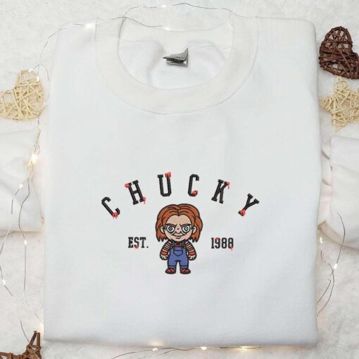 Chucky Est 988 Embroidered Shirt Horror Characters Embroidered Shirt Best Halloween Gifts for Family