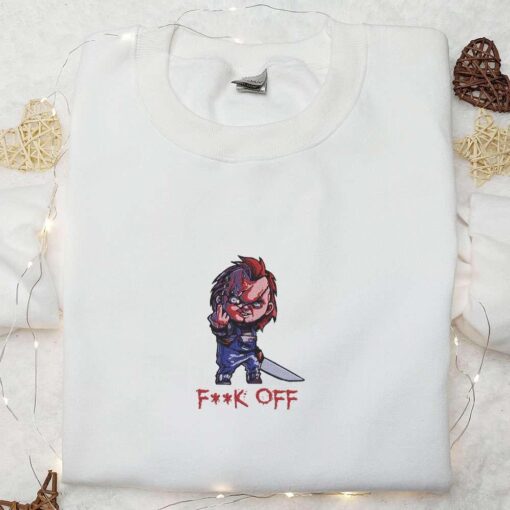 Chucky Fuck Off Embroidered Shirt Halloween Movie Embroidered Shirt Best Gifts for Halloween Lovers