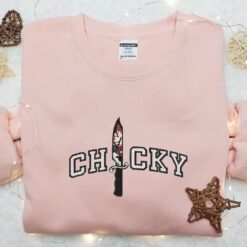 Chucky In Knife Embroidered Shirt Horror Characters Inpired Embroidered Shirt Halloween Embroidered Shirt