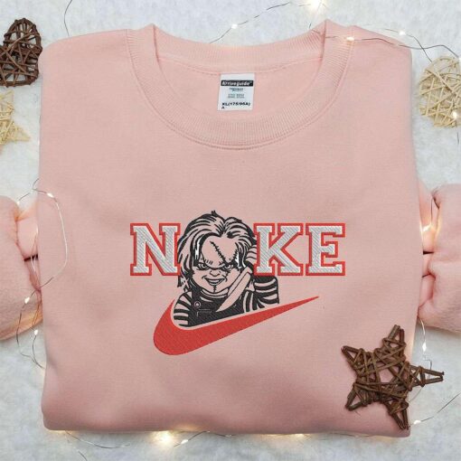 Chucky x Nike Swoosh Embroidered Shirt Childs Play Embroidered Shirt Custom Nike Embroidered Shirt