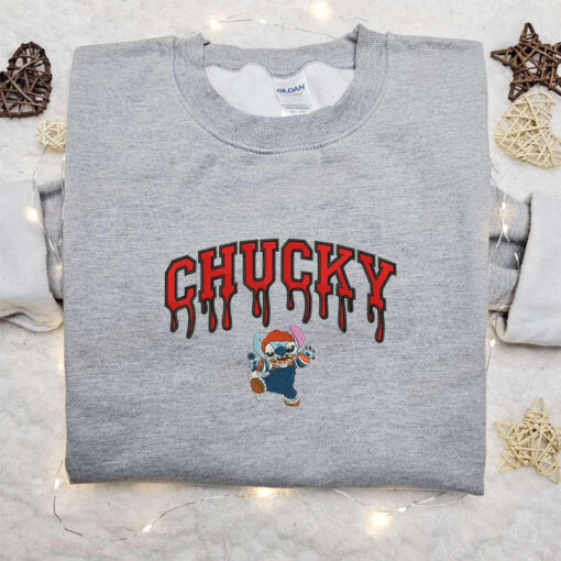 Chucky x Stitch Embroidered Shirt Disney Halloween Embroidered Shirt Best Halloween Gifts for Family