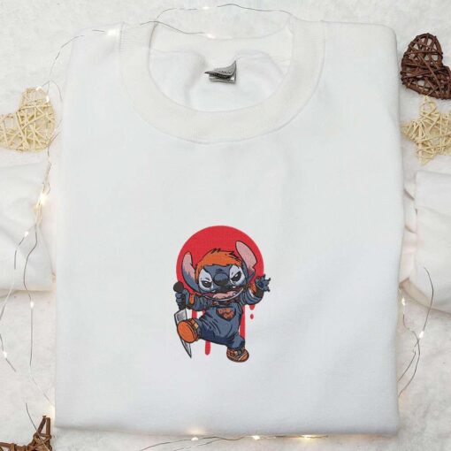 Chucky x Stitch Embroidered Sweatshirt Disney Halloween Embroidered Hoodie Best Halloween Gifts for Family