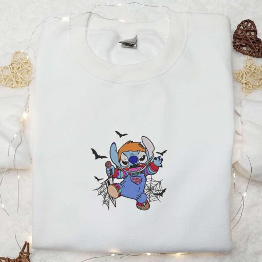 Chucky x Stitch Embroidered Sweatshirt Disney Halloween Embroidered Hoodie Best Halloween Gifts for Family