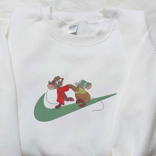 Cinderella Jaq and Gus x Nike Swoosh Embroidered Shirt Disney Embroidered Shirt Custom Nike Embroidered Shirt