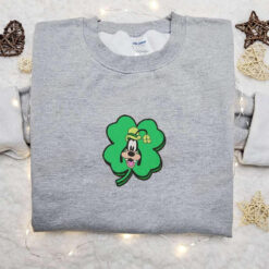 Clover Goofy Face Embroidered Shirt Disney Characters Embroidered Hoodie Saint Patricks Day Gift Ideas