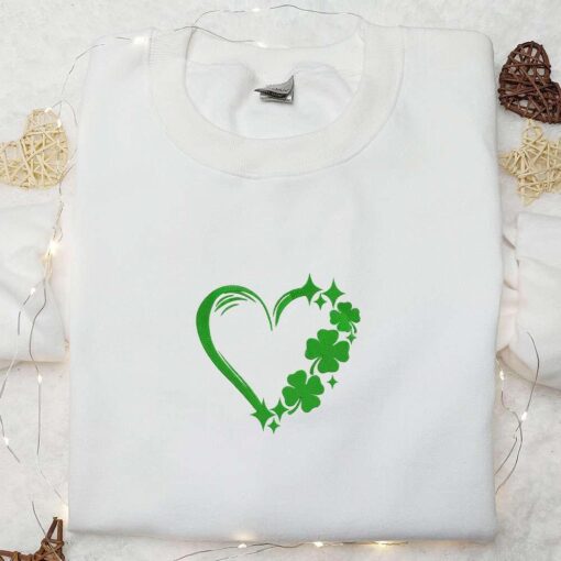 Clover Heart Embroidered Shirt Saint Patricks Day Embroidered Hoodie Best Holiday Gift Ideas
