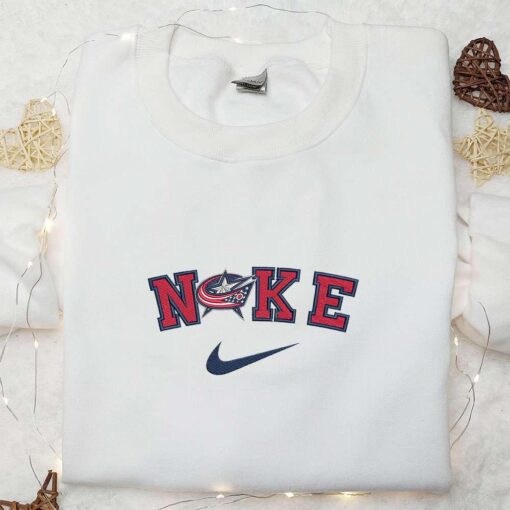 Columbus Blue Jackets x Nike Embroidered Shirt NHL Sports Embroidered Shirt Nike Inspired Embroidered Hoodie