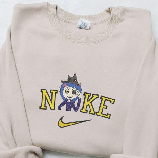 Coraline and Cat x Nike Embroidered Sweatshirt Horror Movie Halloween Embroidered Shirt Best Halloween Gifts Ideas