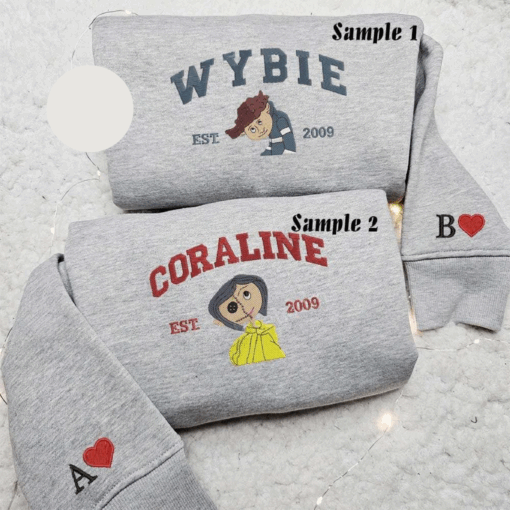 Coraline And Wybie Est 2009 Halloween Embroidered Couples Shirts