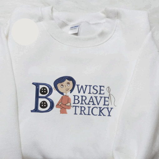 Coraline Wise Brave Tricky Halloween Embroidered Shirt