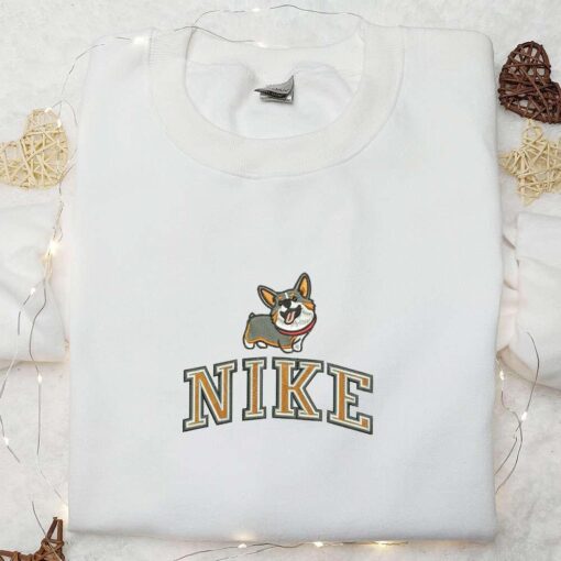 Corgi x Nike Embroidered Shirt Animal Embroidered Hoodie Best Gifts For Family