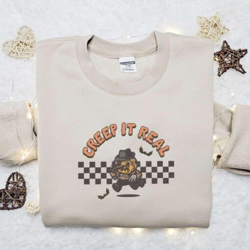Creep It Real Freddy Krueger Pumpkin Embroidered Sweatshirt A Nightmare on Elm Street Halloween Embroidered Shirt Best Halloween Gift Ideas