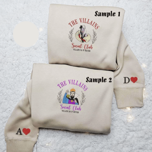 Cruella And Evil Queen Villains Social Club Embroidered Couples Shirts