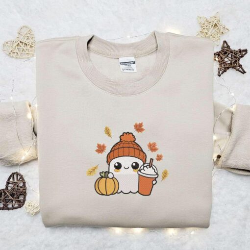 Cute Ghost Autum Fall Pumpkin Drink Halloween Embroidered Shirt Best Halloween Gifts Ideas