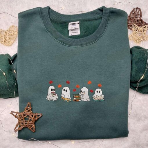 Cute Ghost Autumn Fall Halloween Embroidered Shirt Best Halloween Gifts Ideas
