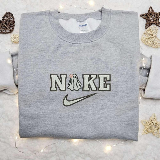 Cute Ghost Flower x Nike Embroidered Shirt Halloween Embroidered Hoodie Nike Inspired Embroidered Sweatshirt