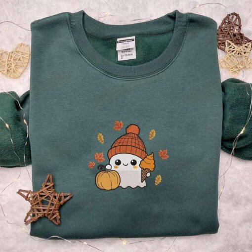 Cute Ghost Pumpkin Ice Cream Cone Halloween Embroidered Shirt Best Halloween Gifts Ideas