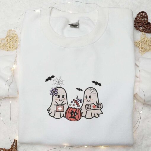 Cute Retro Ghosts Embroidered Shirt Halloween Embroidered Shirt Best Halloween Gifts for Family