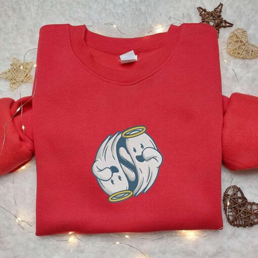 Cute Yin And Yang Ghost Embroidered Sweatshirt Cartoon Embroidered Hoodie Best Halloween Gift Ideas