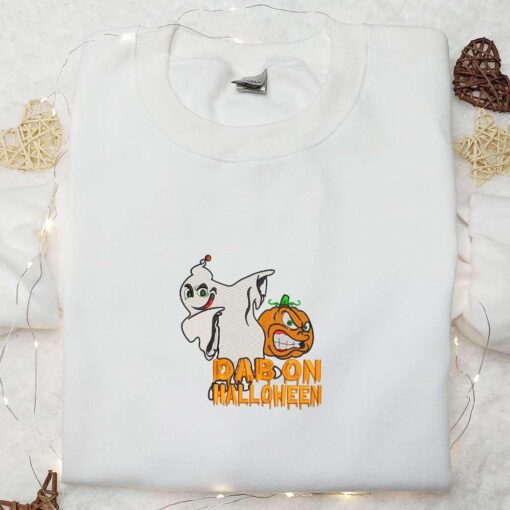 Dab on Halloween Ghost Embroidered Shirt Funny Embroidered Shirt Halloween Embroidered Shirt