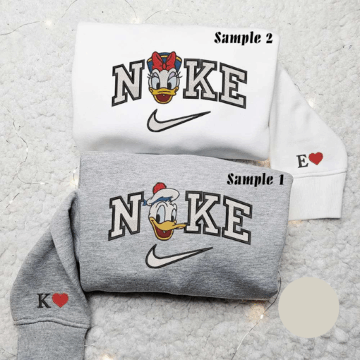 Daisy And Donald Duck Cruise x Nike Embroidered Couple Shirt Disney Characters Embroidered Shirt Nike InspiredEmbroidered Hood