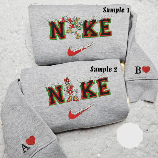 Daisy And Donald Duck Xmas X Nike Embroidered Couple Shirt Disney Characters Embroidered Shirt Christmas Embroidered Hoodie 1