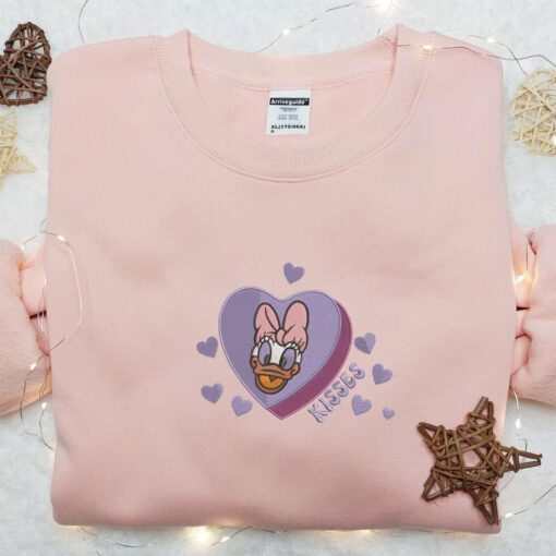 Daisy Duck Hearts Kisses Embroidered Shirt Disney Characters Embroidered Hoodie Best Gift For Family