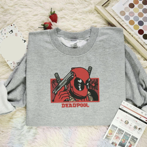 Deadpool With Gun Embroidered Shirt Marvel Movie Embroidered Hoodie, Best Gift For Fans