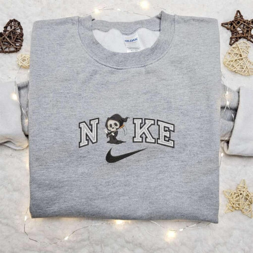 Death Chibi x Nike Embroidered Shirt Halloween Embroidered Hoodie Nike Inspired Embroidered Sweatshirt