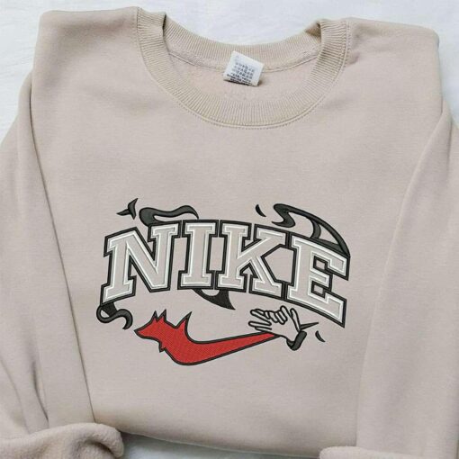 Devil Hand x Nike Embroidered Shirt Halloween Embroidered Shirt Custom Nike Embroidered Shirt