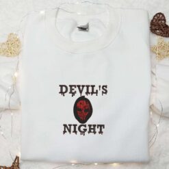Devils Night Skull Embroidered Sweatshirt Scary Halloween Embroidered Hoodie Best Halloween Gifts Ideas