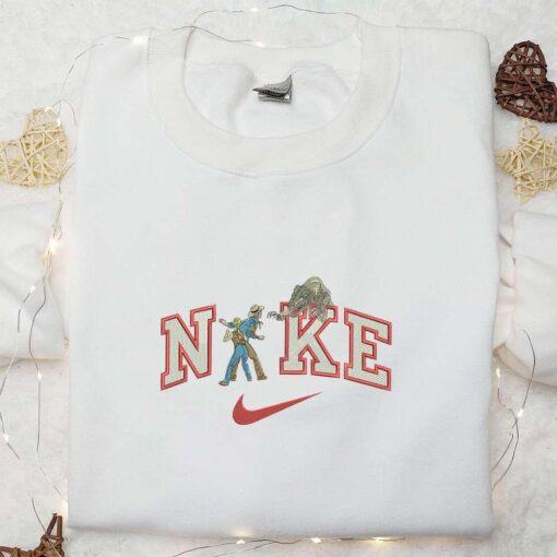 Dinosaur Fight x Nike Embroidered Shirt Jurassic World Movie Embroidered Hoodie Nike Inspired Embroidered Sweatshirt