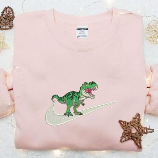 Dinosaur x Nike Swoosh Embroidered Shirt Animal Embroidered Hoodie Nike Inspired Embroidered T Shirt