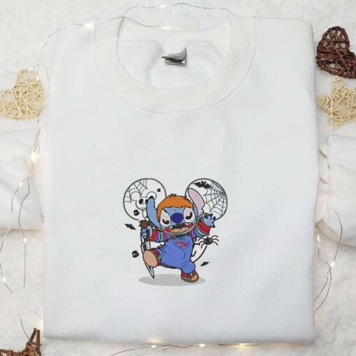 Disney Stitch Chucky Embroidered Sweatshirt Halloween Embroidered Hoodie Best Halloween Gifts for Family
