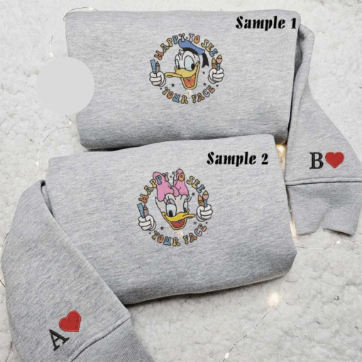 Donald And Daisy Back To School Disney Characters Embroidered Couples Shirts