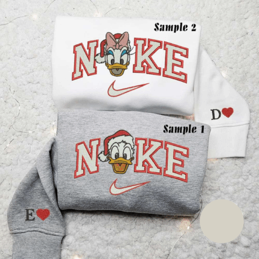 Donald Duck And Daisy Duck Xmas x Nike Couple Embroidered Shirt Disney Characters Embroidered Hoodie Christmas Embroidered Sweatshirt